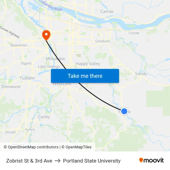 Zobrist St & 3rd Ave to Portland State University map