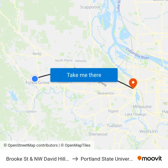 Brooke St & NW David Hill Rd to Portland State University map