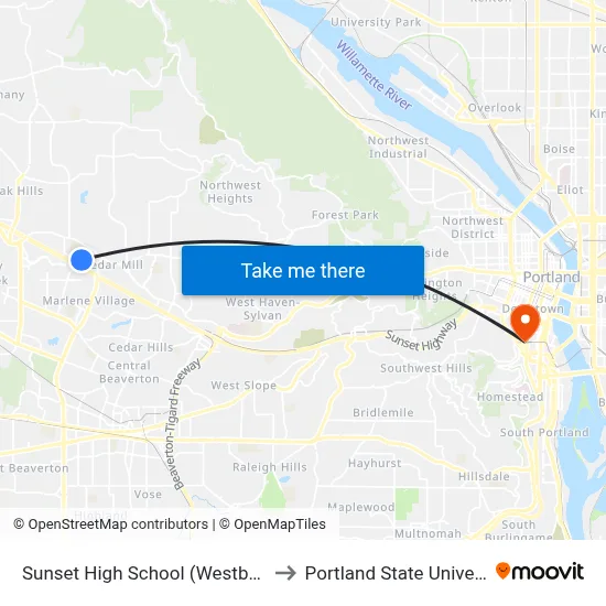 Sunset High School (Westbound) to Portland State University map