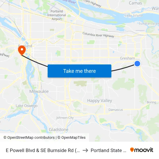 E Powell Blvd & SE Burnside Rd (Gresham Village) to Portland State University map