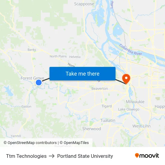 Ttm Technologies to Portland State University map
