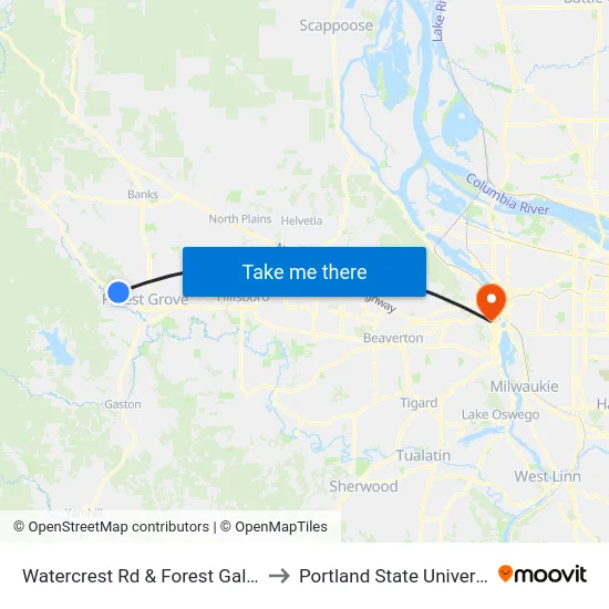 Watercrest Rd & Forest Gale Dr to Portland State University map