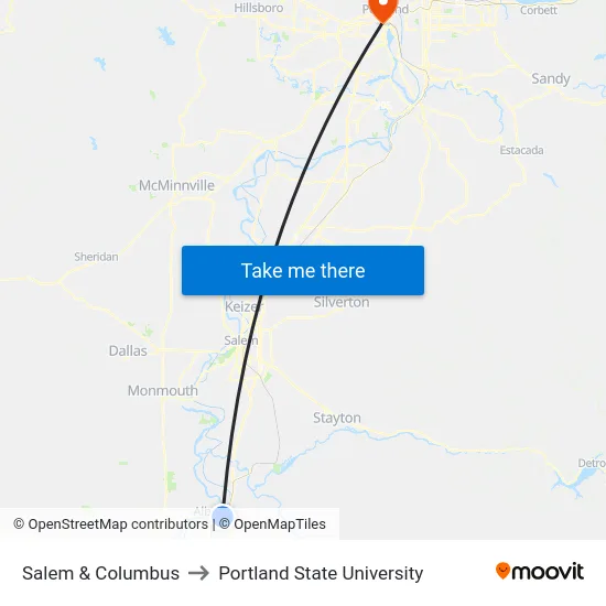 Salem & Columbus to Portland State University map
