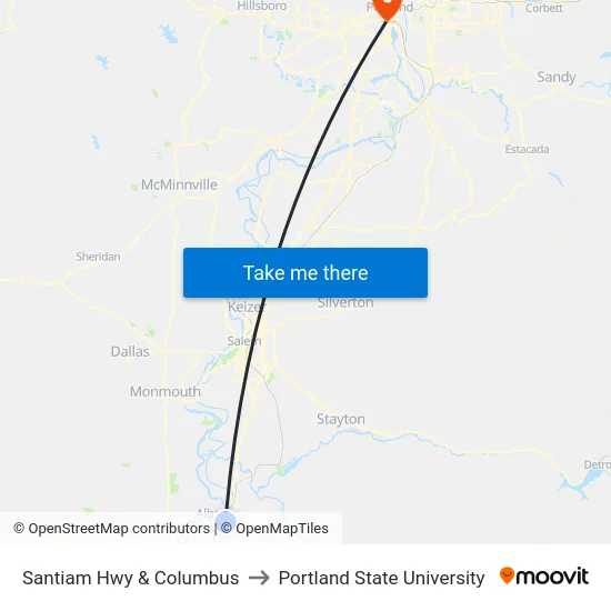 Santiam Hwy & Columbus to Portland State University map