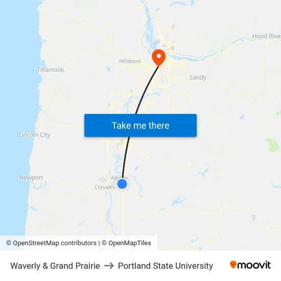 Waverly & Grand Prairie to Portland State University map