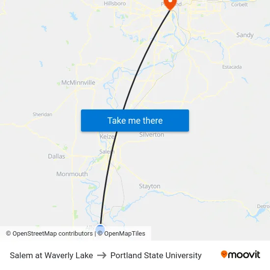 Salem at Waverly Lake to Portland State University map
