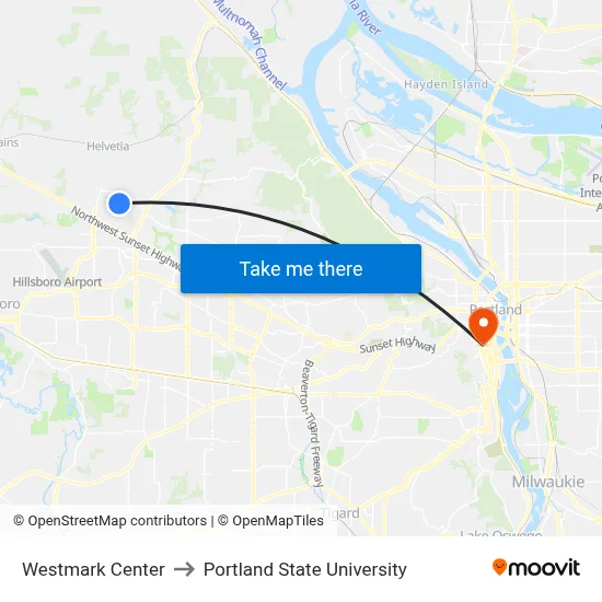 Westmark Center to Portland State University map