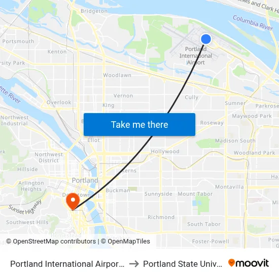 Portland International Airport (Pdx) to Portland State University map