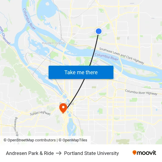Andresen Park & Ride to Portland State University map