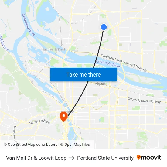 Van Mall Dr & Loowit Loop to Portland State University map