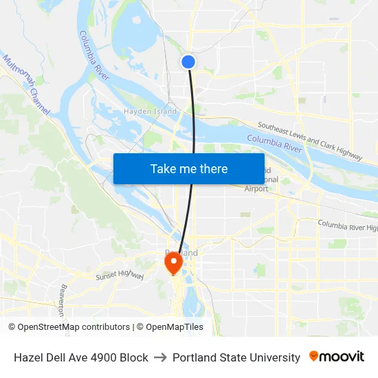 Hazel Dell Ave 4900 Block to Portland State University map