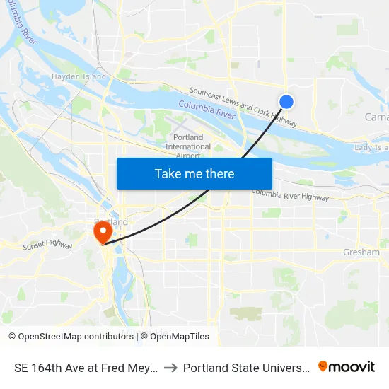 SE 164th Ave at Fred Meyer to Portland State University map