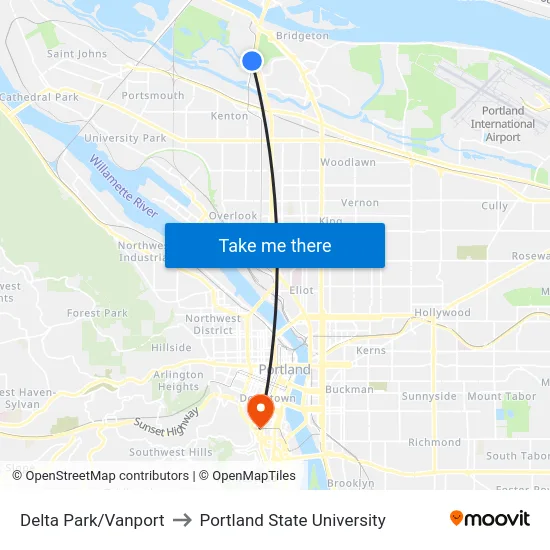 Delta Park/Vanport to Portland State University map