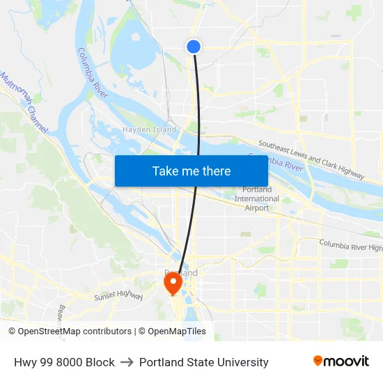 Hwy 99 8000 Block to Portland State University map