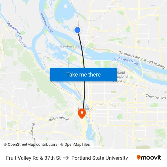 Fruit Valley Rd & 37th St to Portland State University map