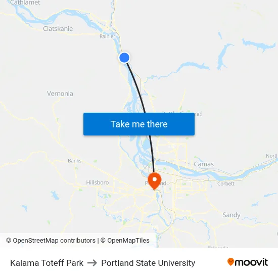 Kalama Toteff Park to Portland State University map