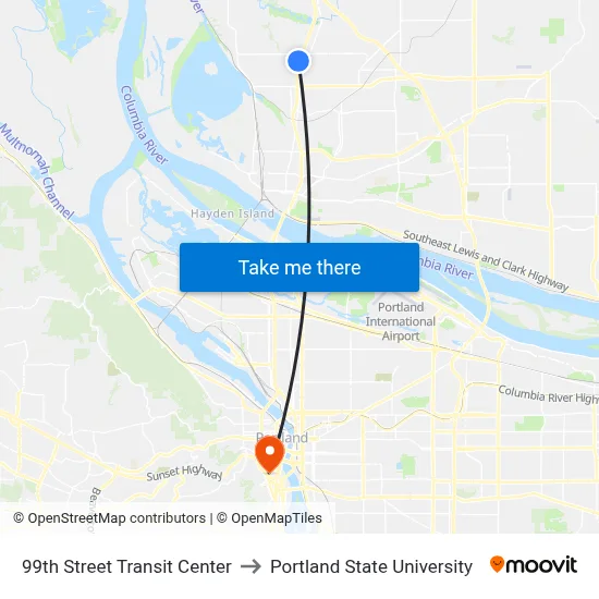 99th Street Transit Center to Portland State University map