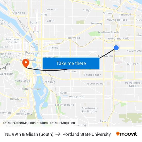 NE 99th & Glisan (South) to Portland State University map