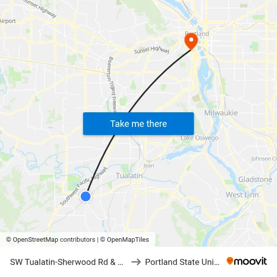 SW Tualatin-Sherwood Rd & Gerda Ln to Portland State University map