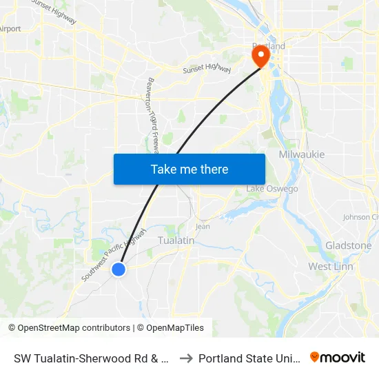 SW Tualatin-Sherwood Rd & Gerda Ln to Portland State University map