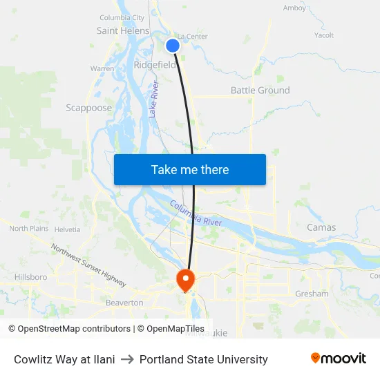 Cowlitz Way at Ilani to Portland State University map
