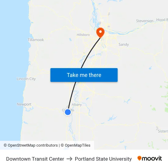 Downtown Transit Center to Portland State University map