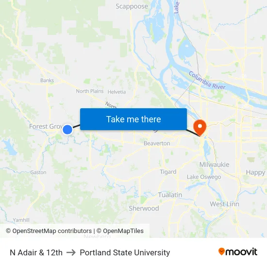 N Adair & 12th to Portland State University map