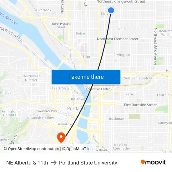 NE Alberta & 11th to Portland State University map