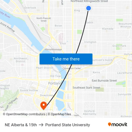 NE Alberta & 15th to Portland State University map