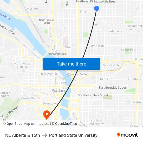 NE Alberta & 15th to Portland State University map