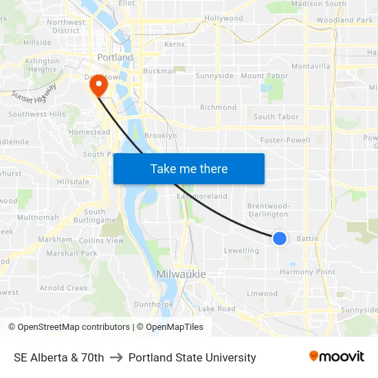 SE Alberta & 70th to Portland State University map