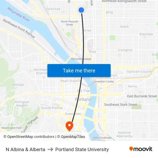 N Albina & Alberta to Portland State University map
