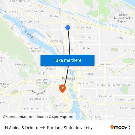 N Albina & Dekum to Portland State University map