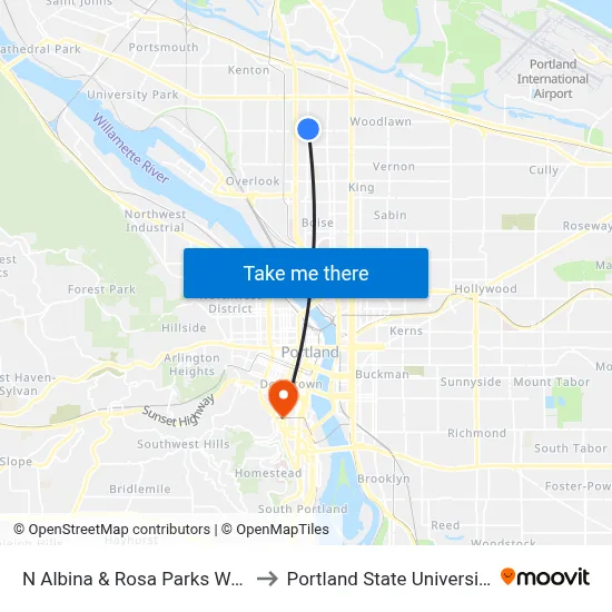 N Albina & Rosa Parks Way to Portland State University map