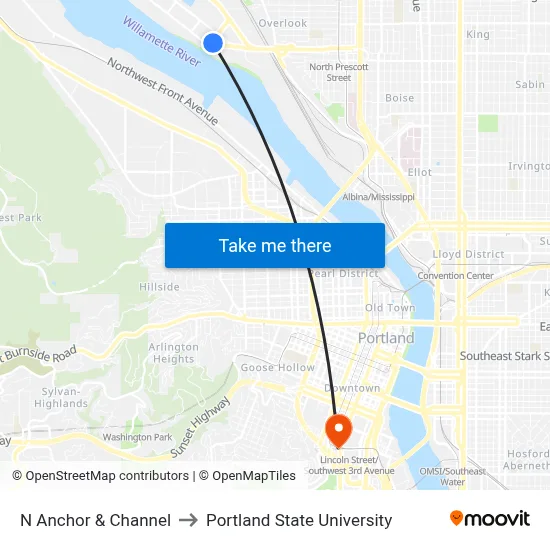 N Anchor & Channel to Portland State University map