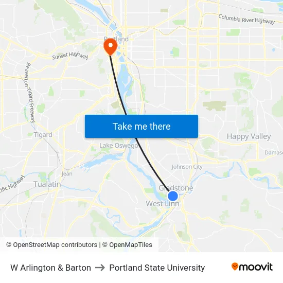 W Arlington & Barton to Portland State University map