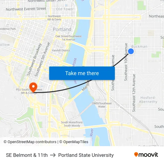 SE Belmont & 11th to Portland State University map