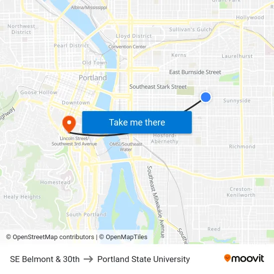 SE Belmont & 30th to Portland State University map