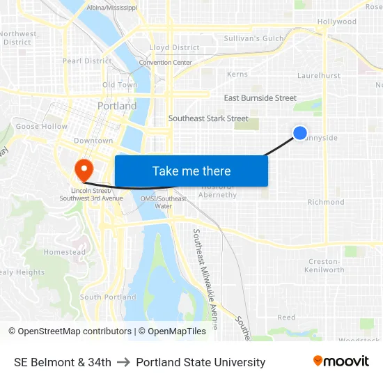 SE Belmont & 34th to Portland State University map