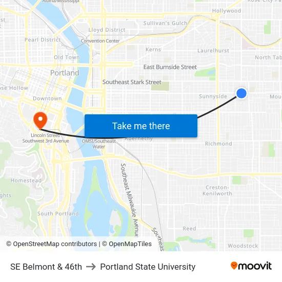 SE Belmont & 46th to Portland State University map