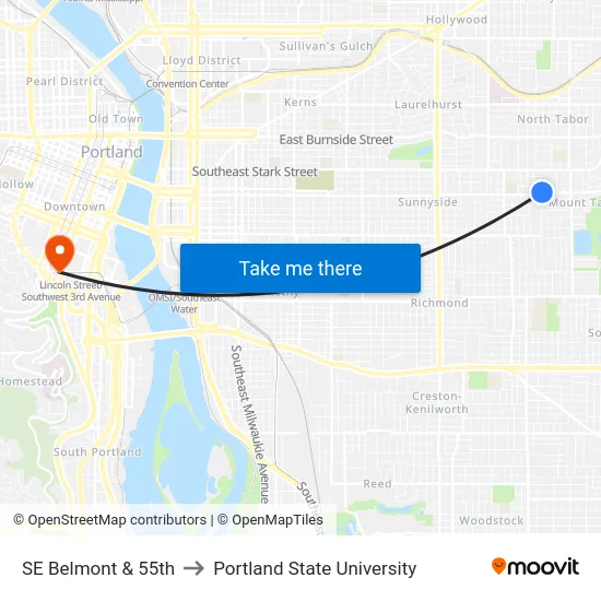 SE Belmont & 55th to Portland State University map
