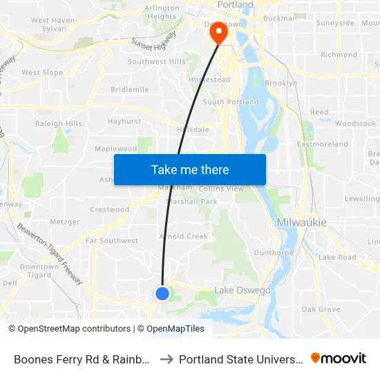 Boones Ferry Rd & Rainbow to Portland State University map