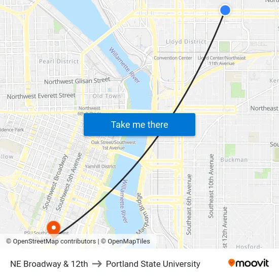 NE Broadway & 12th to Portland State University map