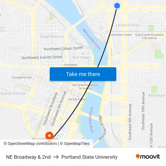 NE Broadway & 2nd to Portland State University map