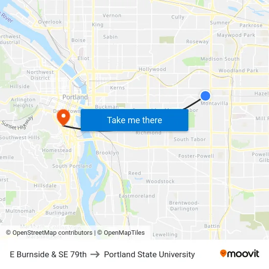 E Burnside & SE 79th to Portland State University map