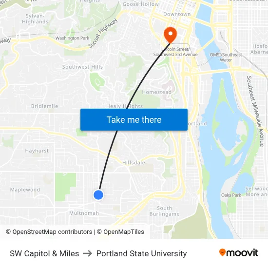 SW Capitol & Miles to Portland State University map