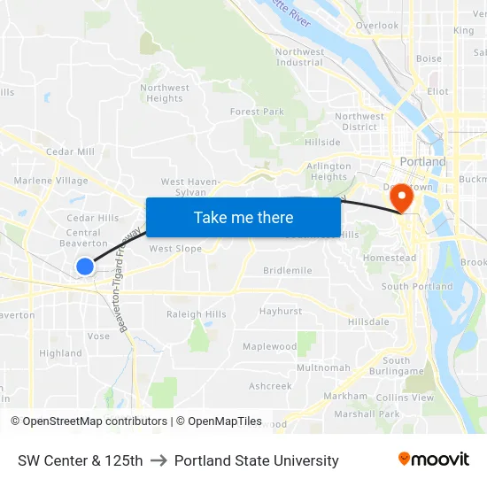 SW Center & 125th to Portland State University map