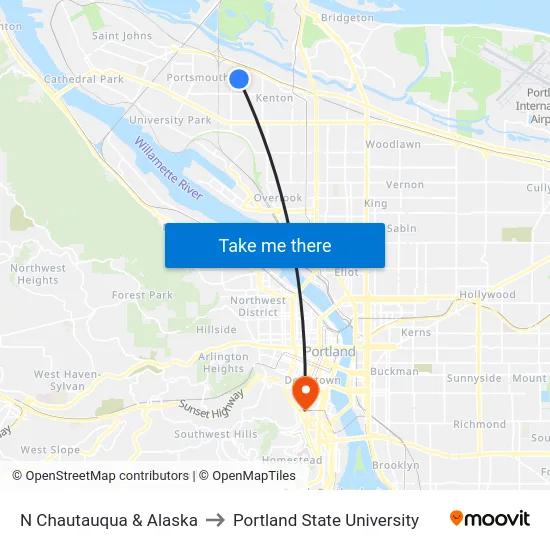 N Chautauqua & Alaska to Portland State University map