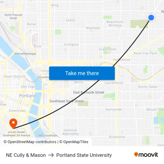 NE Cully & Mason to Portland State University map