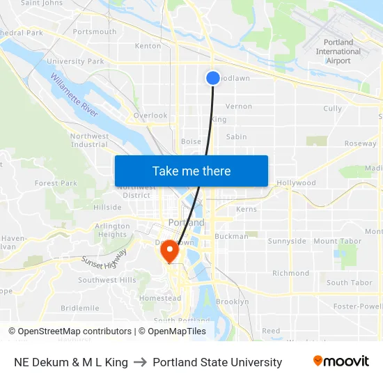 NE Dekum & M L King to Portland State University map